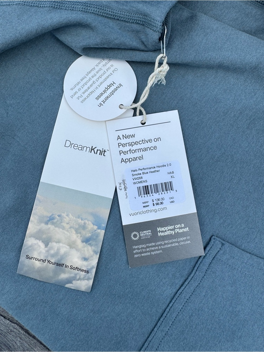 Vuori Halo Performance Hoodie 2.0 Smoke Blue Heather XL NWT - Picture 4 of 9